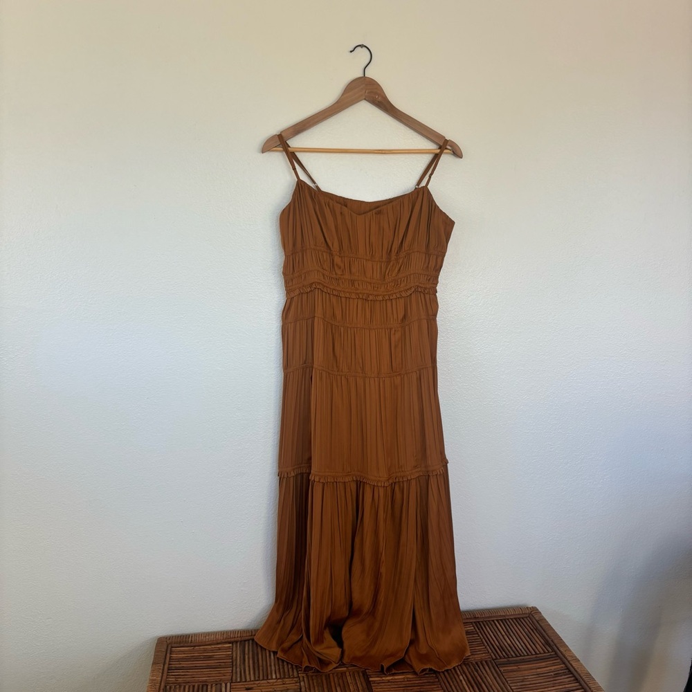 Anthropologie Midi Tiered Gown in Gold Size 8